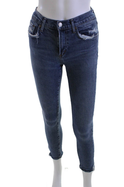 Agolde Women Ankle Cropped Skinny Dark Blue Mid Rise Button Jeans Size 25