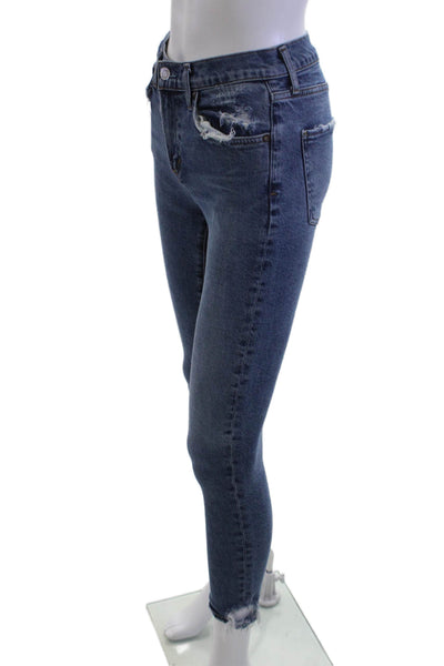 Agolde Women Ankle Cropped Skinny Dark Blue Mid Rise Button Jeans Size 25