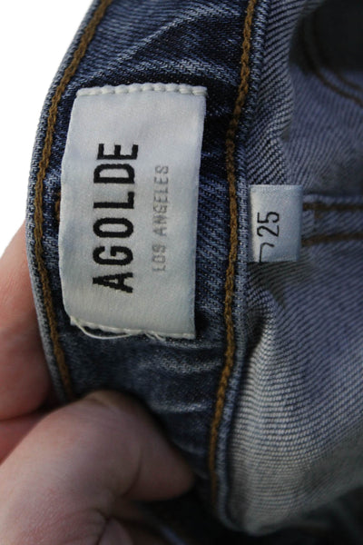 Agolde Women Ankle Cropped Skinny Dark Blue Mid Rise Button Jeans Size 25