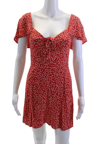 Zara Women Fit & Flare Sundress Red Square Neck Tie Waist Floral Size XS