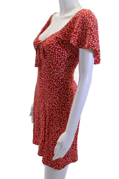 Zara Women Fit & Flare Sundress Red Square Neck Tie Waist Floral Size XS