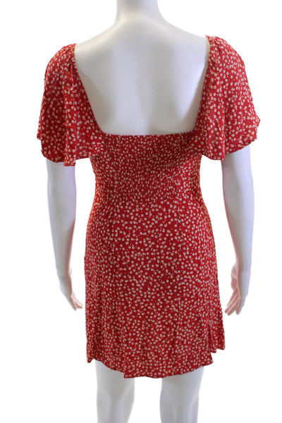 Zara Women Fit & Flare Sundress Red Square Neck Tie Waist Floral Size XS