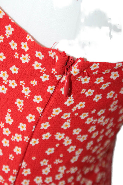 Zara Women Fit & Flare Sundress Red Square Neck Tie Waist Floral Size XS