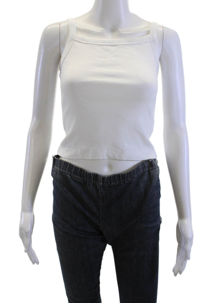 Zara Womens Cropped Cotton Sleeveless Square Neck Tank White Size XS