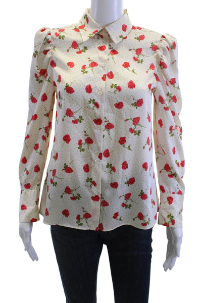 Zara Women Beige Floral Collared Button Up Blouse Long Sleeve Size XS