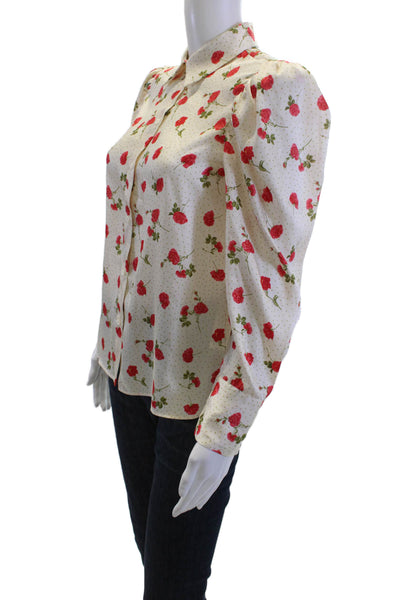 Zara Women Beige Floral Collared Button Up Blouse Long Sleeve Size XS