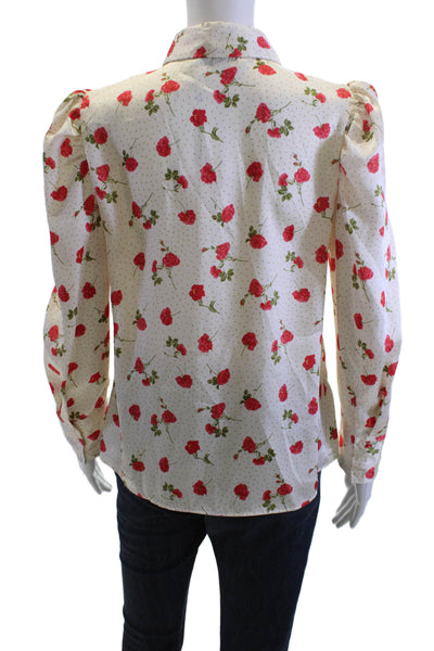 Zara Women Beige Floral Collared Button Up Blouse Long Sleeve Size XS