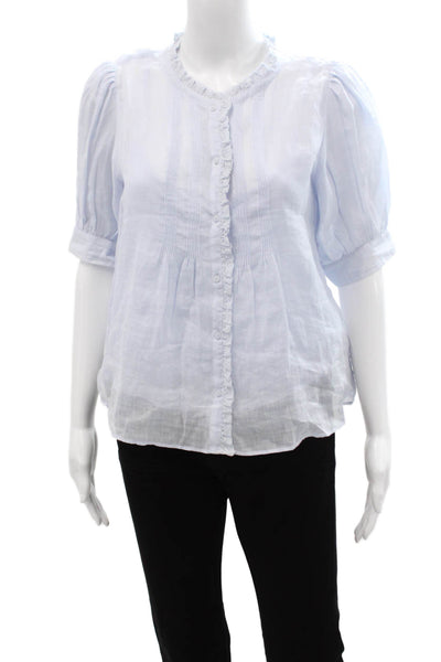J Crew Womens Ramie Button Up Blouse Light Blue Short Sleeve Boho Size XS