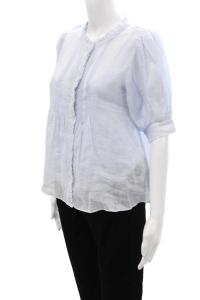 J Crew Womens Ramie Button Up Blouse Light Blue Short Sleeve Boho Size XS