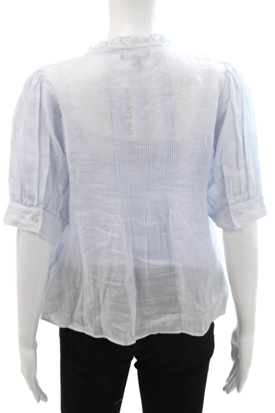 J Crew Womens Ramie Button Up Blouse Light Blue Short Sleeve Boho Size XS