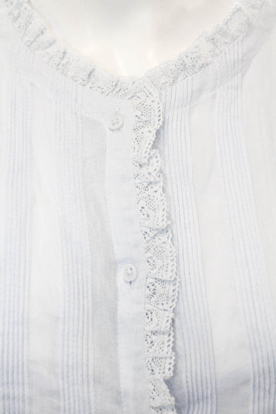 J Crew Womens Ramie Button Up Blouse Light Blue Short Sleeve Boho Size XS