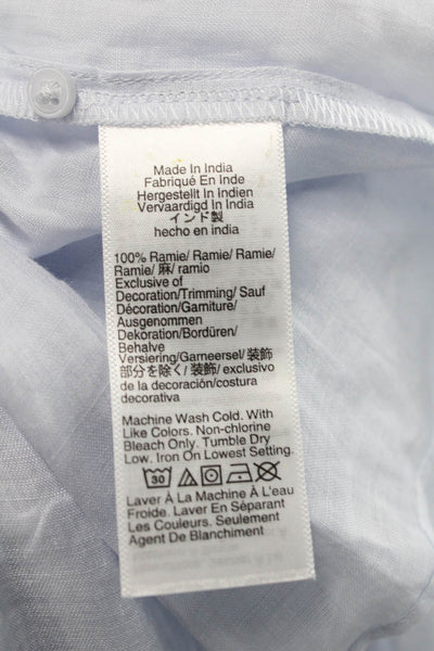 J Crew Womens Ramie Button Up Blouse Light Blue Short Sleeve Boho Size XS