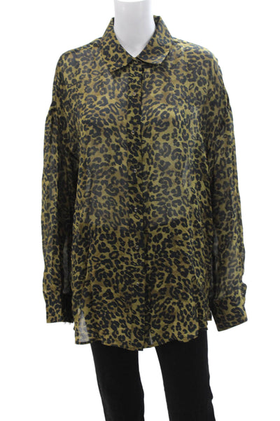 Favorite Daughter Women Black Animal Print Button Up Blouse Size L Tall