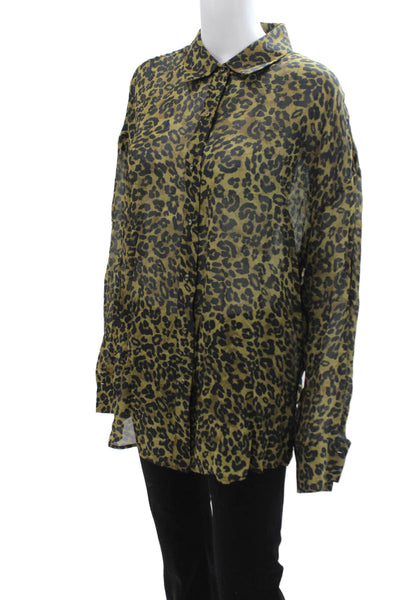 Favorite Daughter Women Black Animal Print Button Up Blouse Size L Tall