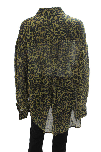 Favorite Daughter Women Black Animal Print Button Up Blouse Size L Tall