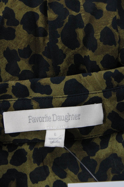 Favorite Daughter Women Black Animal Print Button Up Blouse Size L Tall