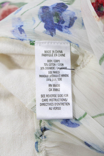 Theory Women Floral Sleeveless Crew Neck Cotton Cashmere Tank White Size S