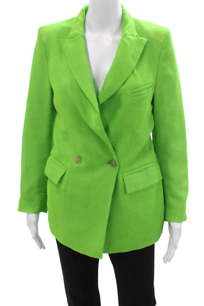 Designer Unisex Collared Green Polyester Blazer Button Long Sleeve Size 36