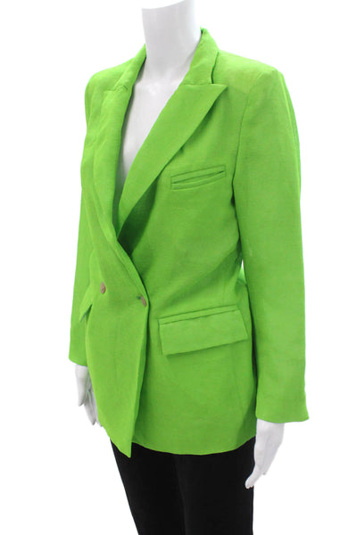 Designer Unisex Collared Green Polyester Blazer Button Long Sleeve Size 36