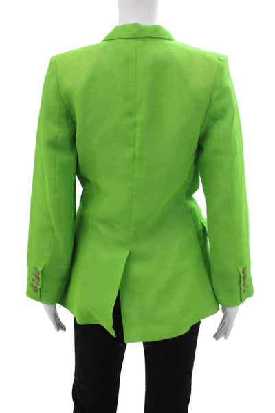 Designer Unisex Collared Green Polyester Blazer Button Long Sleeve Size 36
