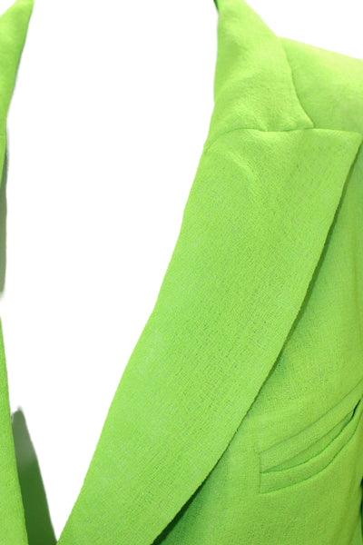 Designer Unisex Collared Green Polyester Blazer Button Long Sleeve Size 36