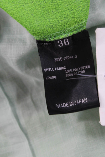 Designer Unisex Collared Green Polyester Blazer Button Long Sleeve Size 36
