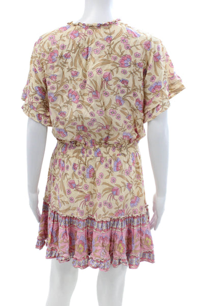 Walker & Wade Womens Blouson Sundress Beige Floral Rayon Short Sleeve Size M