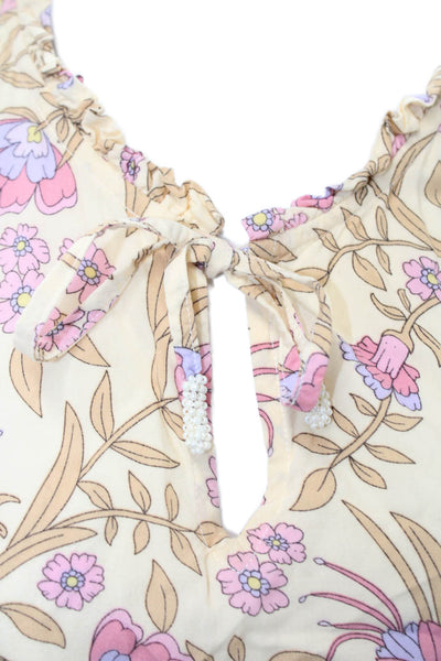 Walker & Wade Womens Blouson Sundress Beige Floral Rayon Short Sleeve Size M