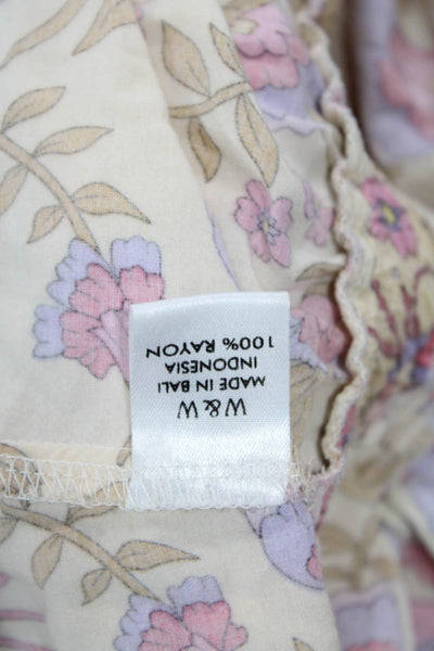 Walker & Wade Womens Blouson Sundress Beige Floral Rayon Short Sleeve Size M