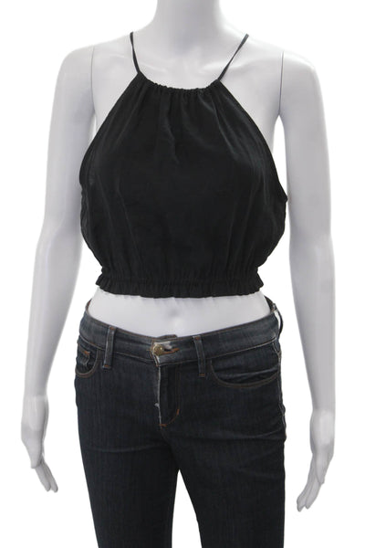 Zara Women Cropped Camisole Black Modal Polyester Sleeveless Size S