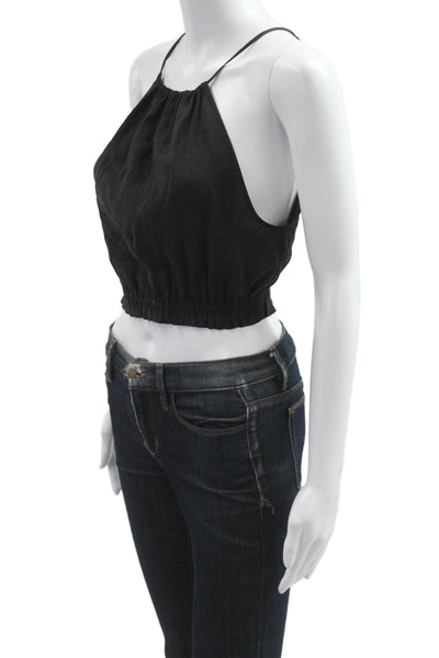 Zara Women Cropped Camisole Black Modal Polyester Sleeveless Size S