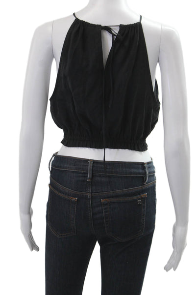 Zara Women Cropped Camisole Black Modal Polyester Sleeveless Size S
