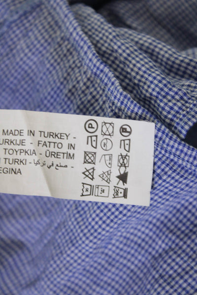 Zara Women Cropped Blouse Blue Checked Square Neck Short Sleeve Size XS
