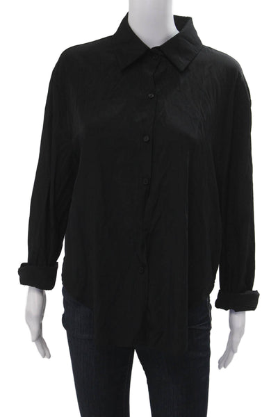 Pookie & Sebastian Women Black Collared Button Up Blouse Long Sleeve Size S