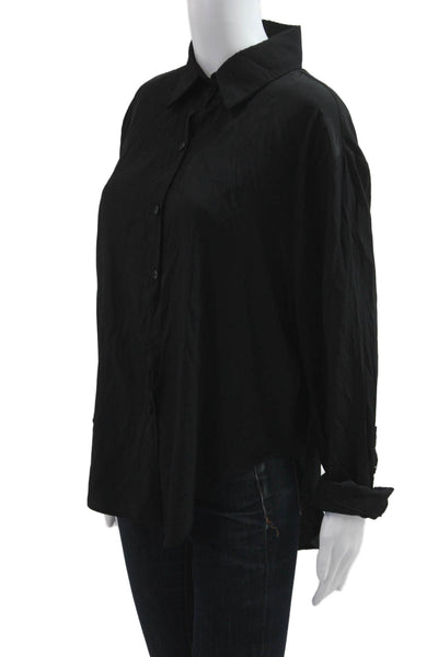 Pookie & Sebastian Women Black Collared Button Up Blouse Long Sleeve Size S
