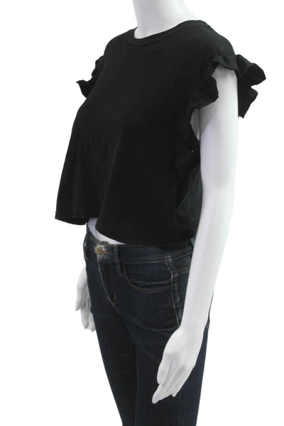 Zara Womens Cropped Sleeveless Black Cotton Crew Neck T-Shirt Size S