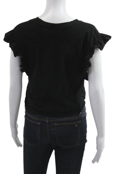 Zara Womens Cropped Sleeveless Black Cotton Crew Neck T-Shirt Size S