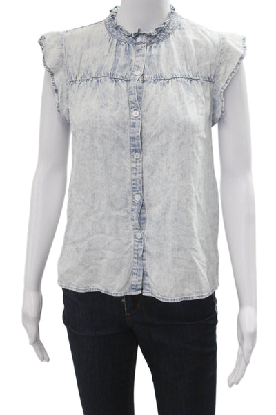 Rails Womens Light Blue Cotton High Neck Sleeveless Button-Up Blouse Size 2XS