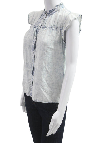 Rails Womens Light Blue Cotton High Neck Sleeveless Button-Up Blouse Size 2XS