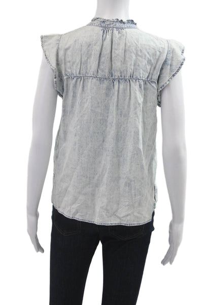 Rails Womens Light Blue Cotton High Neck Sleeveless Button-Up Blouse Size 2XS