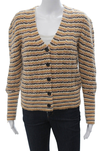 ALC Unisex Beige Striped V-Neck Cardigan Wool Alpaca Long Sleeve Size M