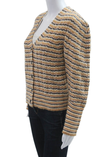 ALC Unisex Beige Striped V-Neck Cardigan Wool Alpaca Long Sleeve Size M