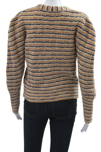 ALC Unisex Beige Striped V-Neck Cardigan Wool Alpaca Long Sleeve Size M