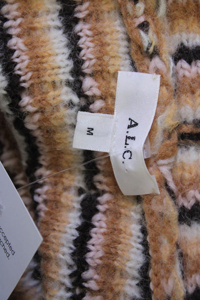 ALC Unisex Beige Striped V-Neck Cardigan Wool Alpaca Long Sleeve Size M