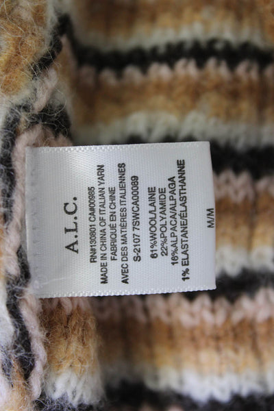 ALC Unisex Beige Striped V-Neck Cardigan Wool Alpaca Long Sleeve Size M