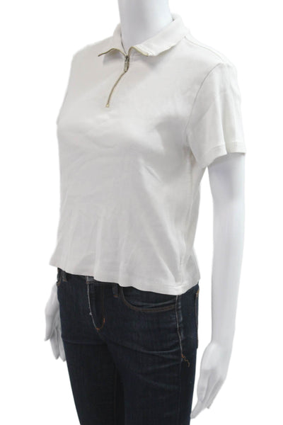 Amo Women Cropped White Collared Short Sleeve Polo Size M