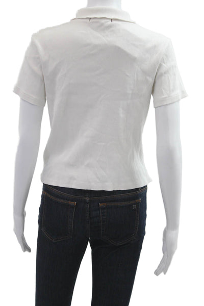 Amo Women Cropped White Collared Short Sleeve Polo Size M
