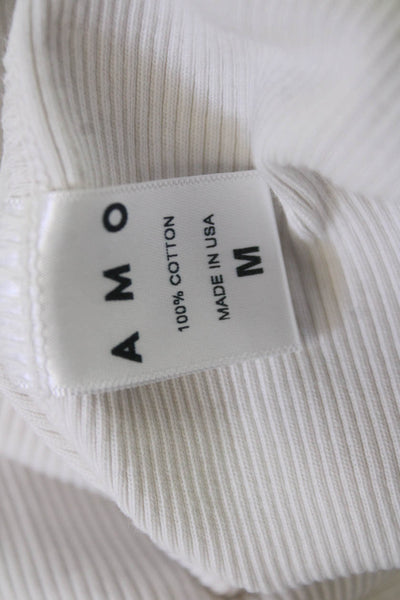Amo Women Cropped White Collared Short Sleeve Polo Size M