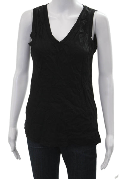 Natacha Women Basic Sleeveless V-Neck Viscose Silk Tank Black Size S