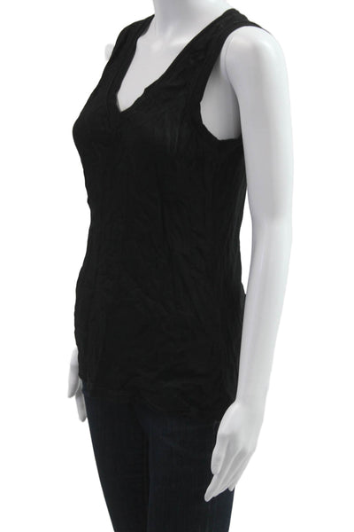 Natacha Women Basic Sleeveless V-Neck Viscose Silk Tank Black Size S